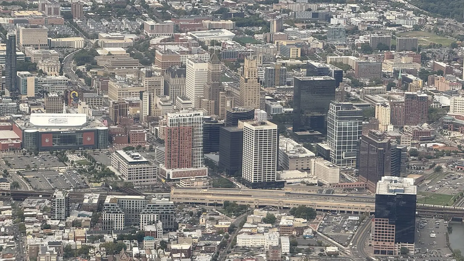Aerial view of downtown Newark in Essex County, New Jersey