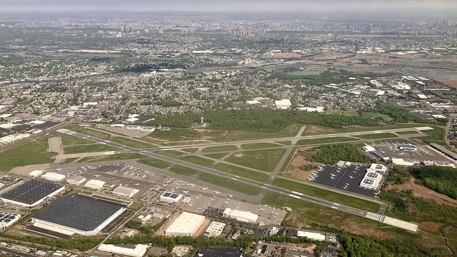 Aerial view of Teterboro Airport in Teterboro, New Jersey